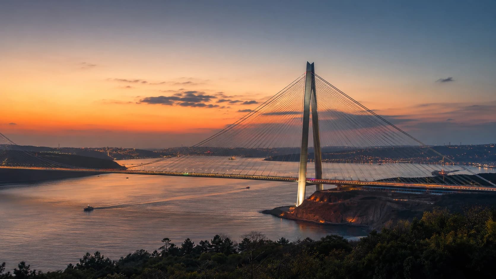 Yavuz Sultan Selim Bridge and the Bosphorus at sunset